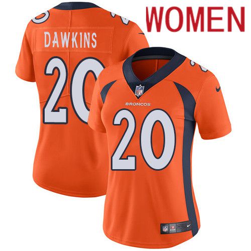 Women Denver Broncos 20 Brian Dawkins Orange Nike Vapor Limited NFL Jersey